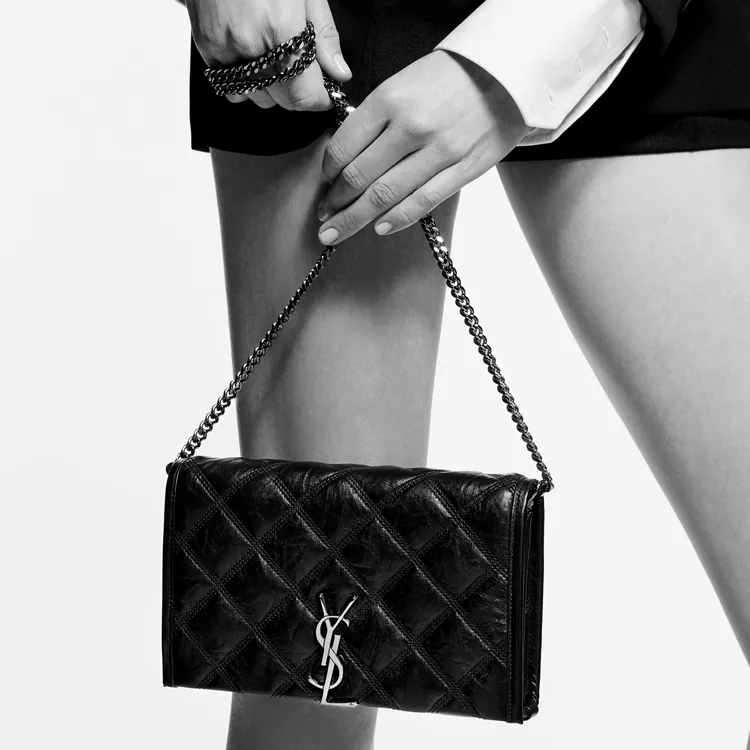 SAINT LAURENT Lambskin Wallet Crossbody Bag Shoulder Bag Women's Black-7