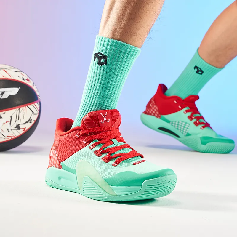 XTEP Lin Generation Low Top Basketball Shoes Men's Red Green-6
