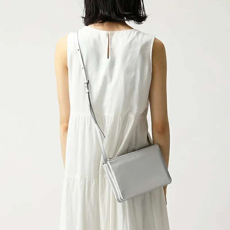 CELINE Trio Calfskin Shoulder Bag Crossbody Bag Women's Silver White-6