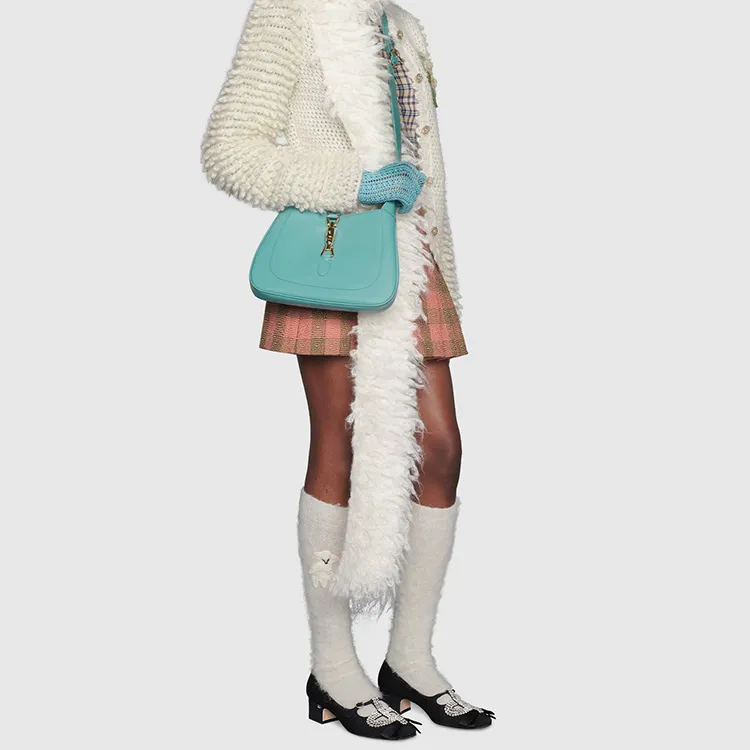 GUCCI Jackie 1961 Leather Crescent Shoulder Bag Shoulder Bag Women's Peacock Blue-10