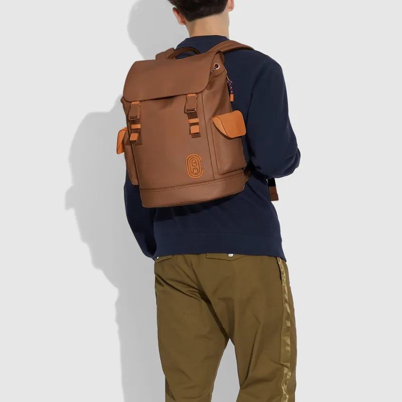 COACH Rivington Leather Travel Bags Backpack Large Size Men's Brown-3