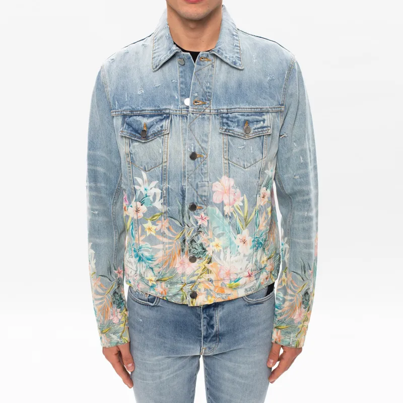 AMIRI Floral Leaf Denim Trucker Jacket-4