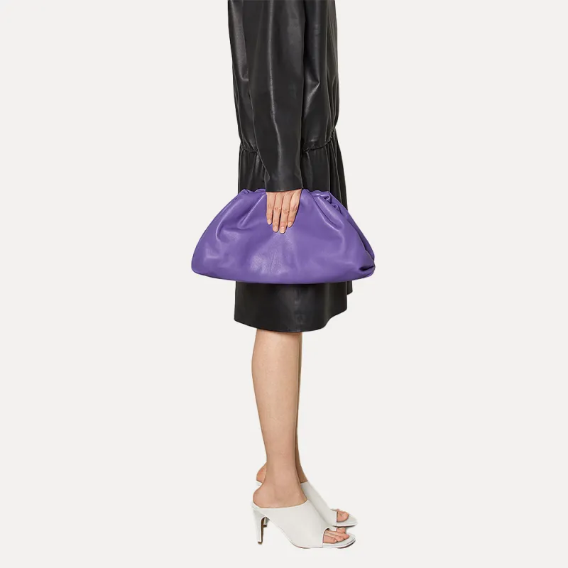Bottega Veneta Cow Leather Clutch Large Size Women's Purple-4
