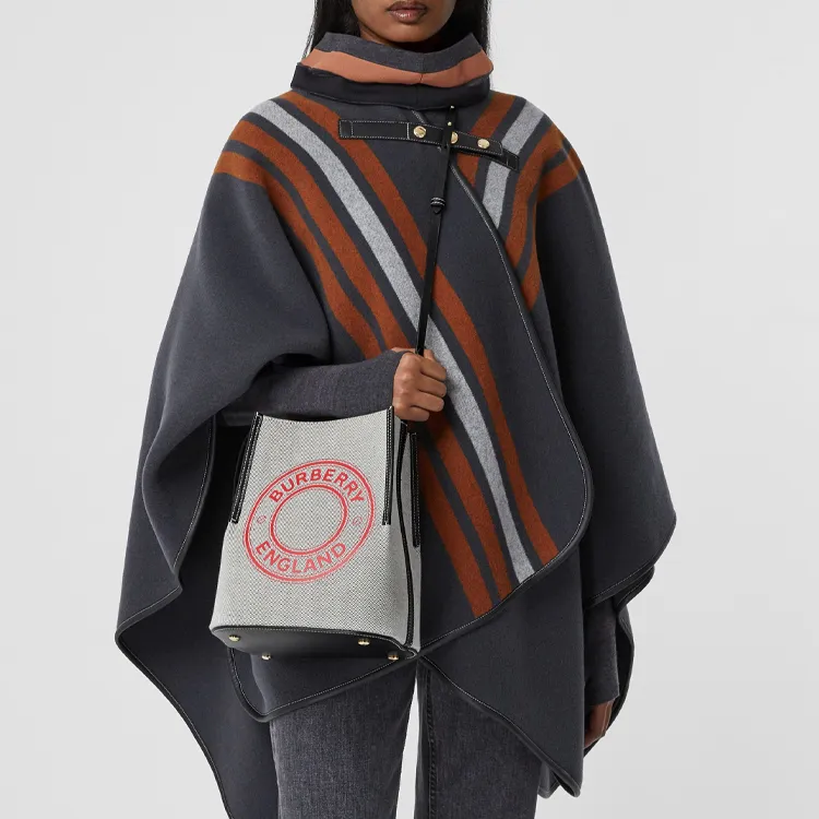 Burberry Canvas Canvas Bag Peggy Bucket Bag Crossbody Handbag Shoulder Bag Small Size Women's Black/Fire Red-8