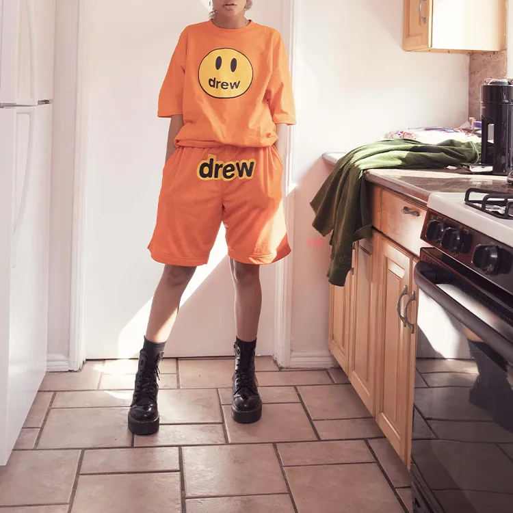 Drew House Letter Logo Series Casual Shorts Unisex Orange-2