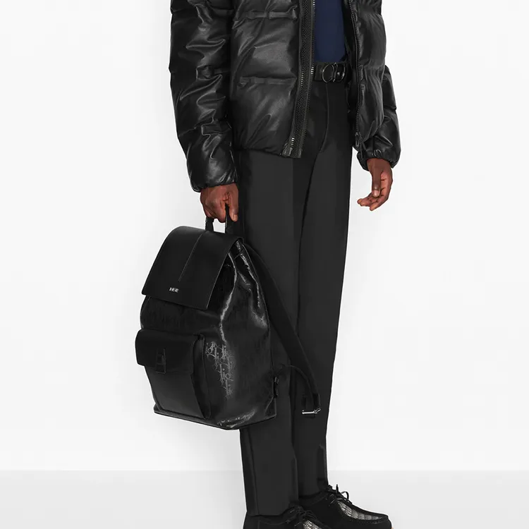 DIOR D-Motion Smooth Calf Leather Backpack Men's Black-6