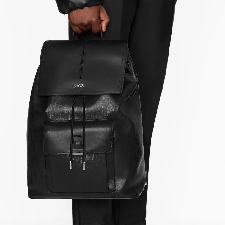 DIOR D-Motion Smooth Calf Leather Backpack Men's Black-5