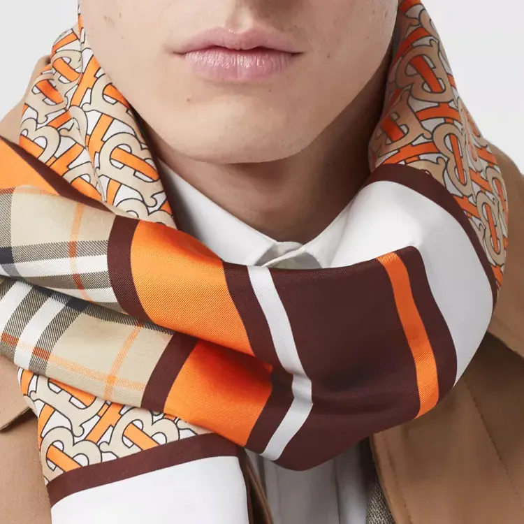 Burberry Monogram Icon Stripe And Check Print Silk Scarf-5