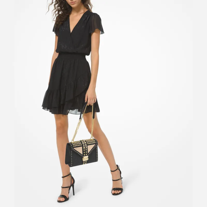 MICHAEL KORS Whitney Canvas With Leather Envelope Bag, Shoulder Bag, Crossbody Bag Tubas Women's Black/Gold-2