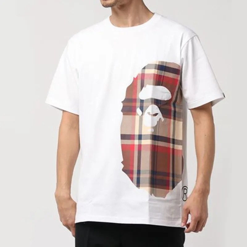 A BATHING APE Logo Check Side Big Ape Head Tee-6