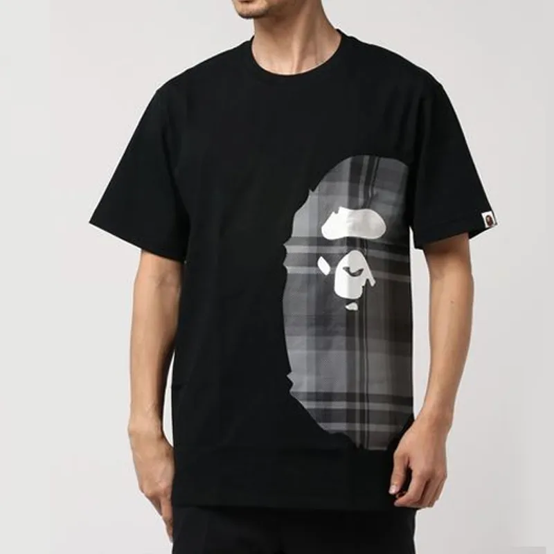 A BATHING APE Logo Check Side Big Ape Head Tee-1