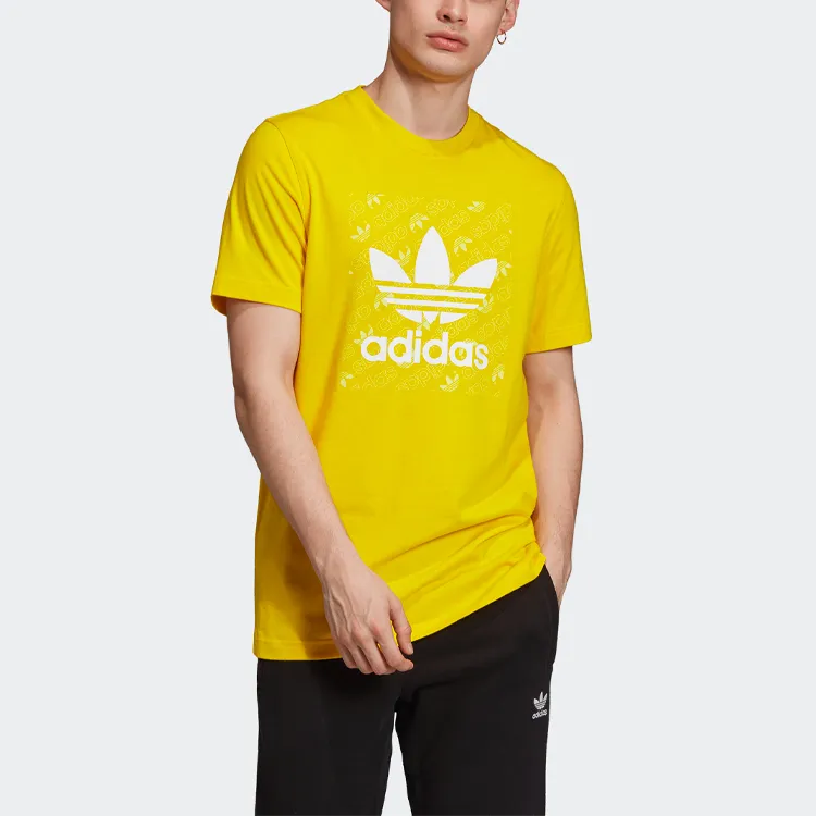 Adidas Originals MONOGRAM SQUARE Retro T Shirts Men Yellow-2