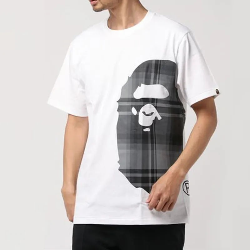 A BATHING APE Logo Check Side Big Ape Head Tee-3