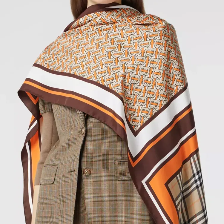 Burberry Monogram Icon Stripe And Check Print Silk Scarf-4