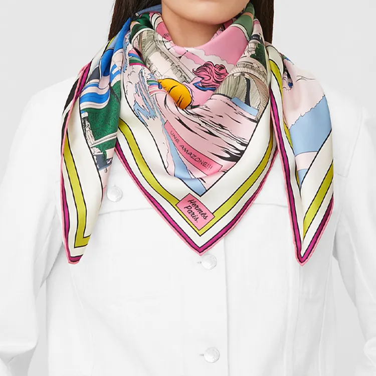 HERMES Silk Scarves Women's Pink/Green-3