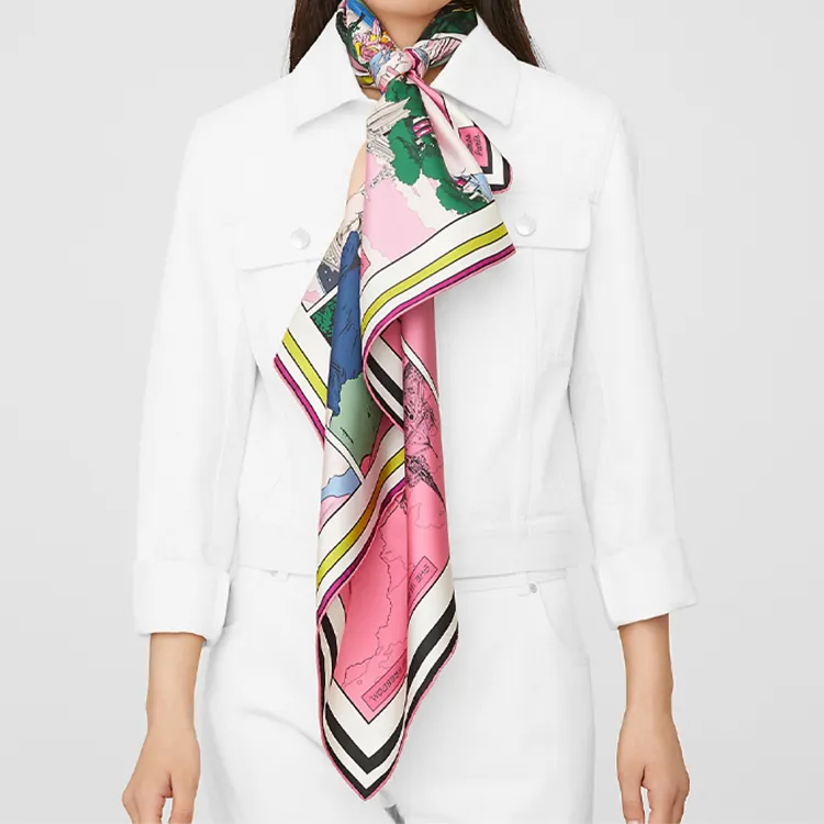 HERMES Silk Scarves Women's Pink/Green-4