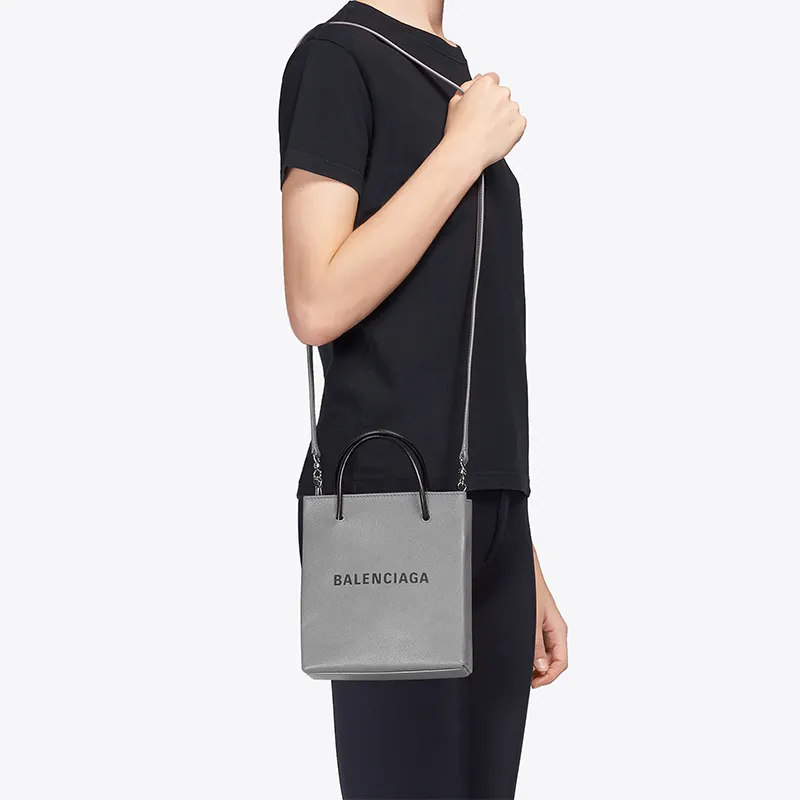Balenciaga Calfskin Tote Bag Shopping Bag Handbag Mini Women's Gray-5