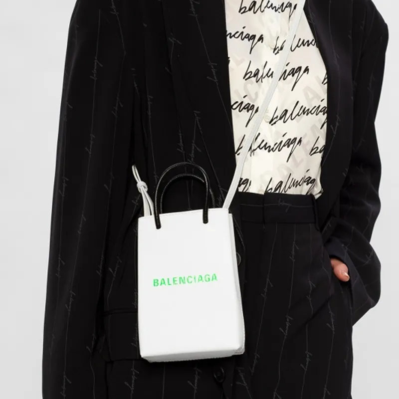 Balenciaga Leather Tote Bag Shopping Bag Cell Phone Pouch Crossbody Handbag Shoulder Bag Regular Women's White-5