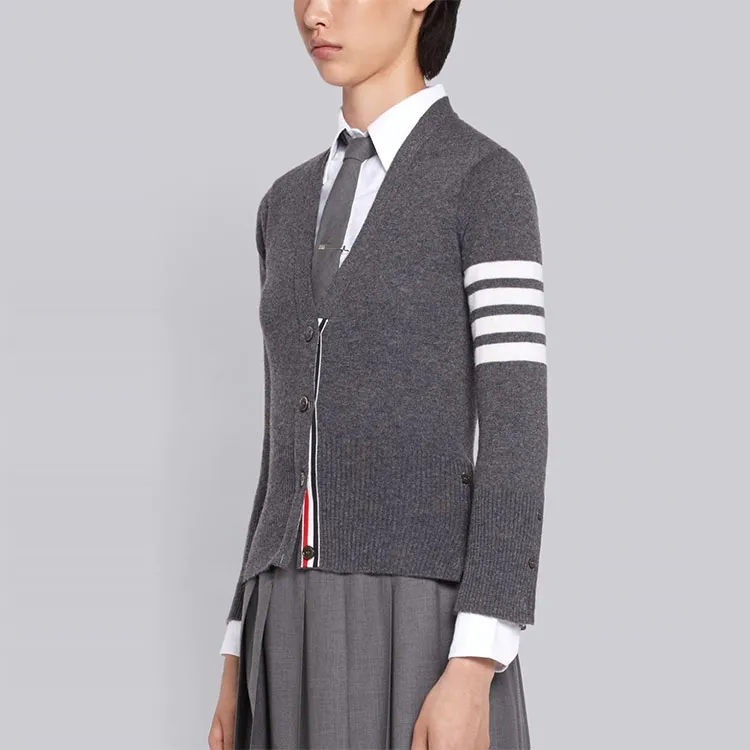 THOM BROWNE 4 Bar Striped Buttoned Cardigan-4