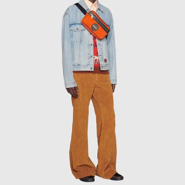 GUCCI Nylon Fabric With Leather Sling Bag Fanny Pack Unisex Orange-9