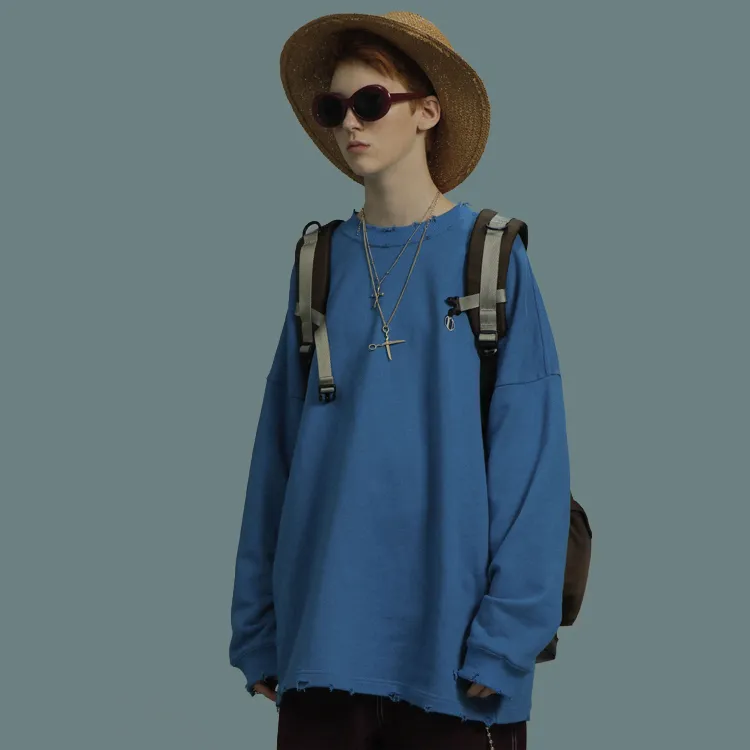 UNVESNO Crew Neck Loose Fit Regular Sweatshirt Unisex Blue-2