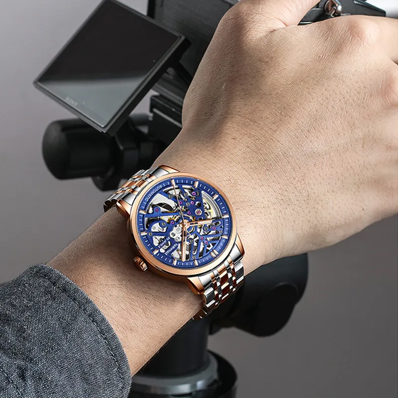 FAIRWHALE Pioneer Collection Automatic Mechanical Movement Stainless Steel Watchband Watch Men's Watches Cut Out Dial-1