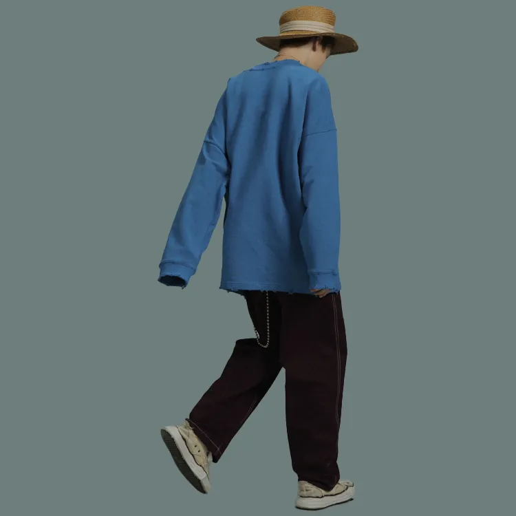UNVESNO Crew Neck Loose Fit Regular Sweatshirt Unisex Blue-5