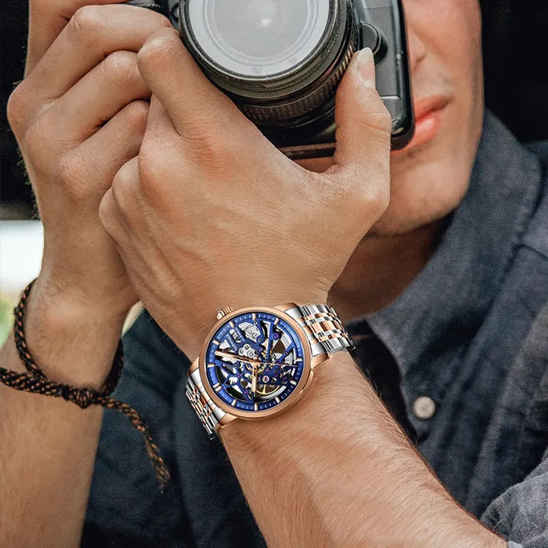 FAIRWHALE Pioneer Collection Automatic Mechanical Movement Stainless Steel Watchband Watch Men's Watches Cut Out Dial-0
