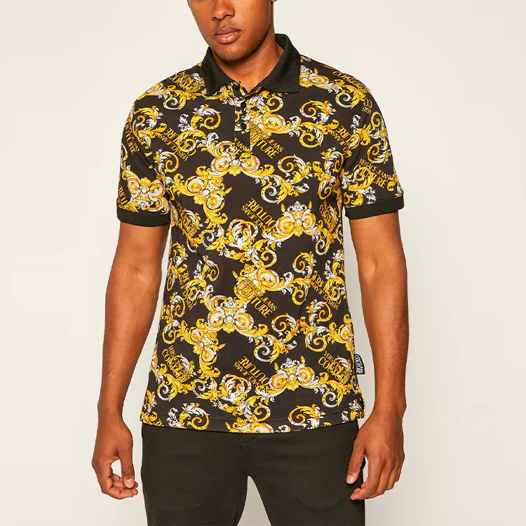VERSACE JEANS COUTURE Men All Over Baroque Print Polo Shirt Black-4