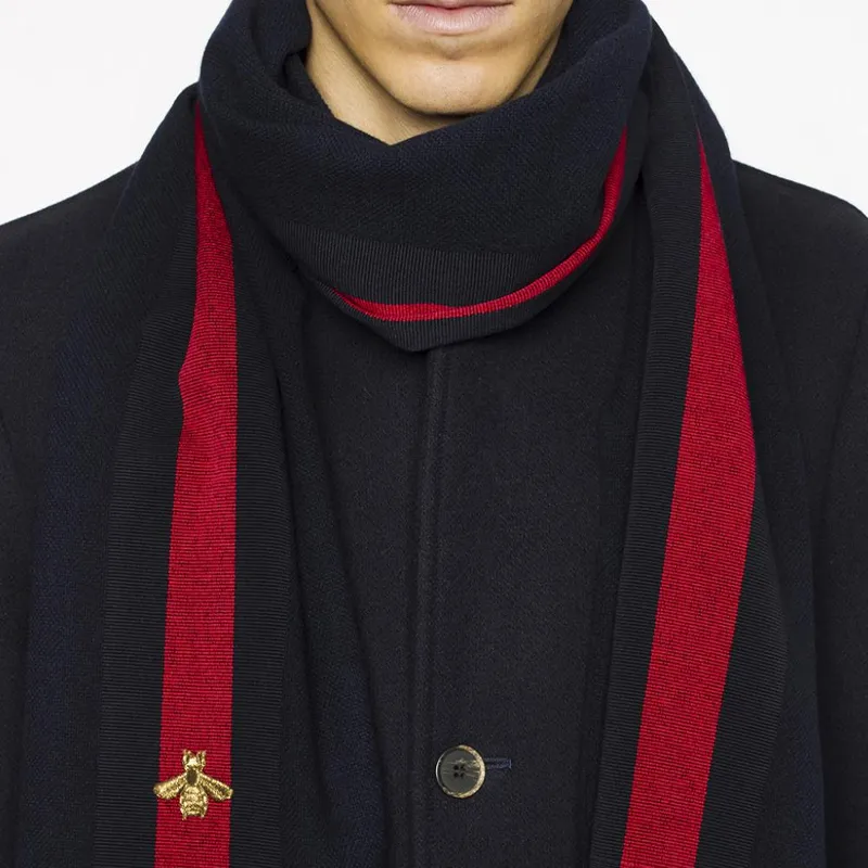 GUCCI Wool Cashmere Silk Knit Scarves Men's Cerulean-3