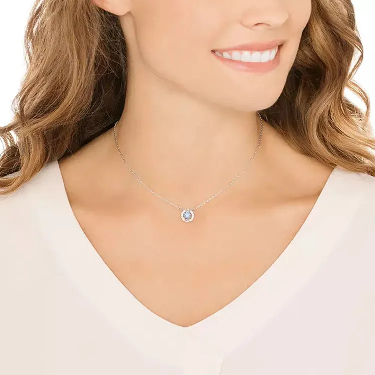Swarovski Una Necklace Round Cut Blue Rhodium Plated-4