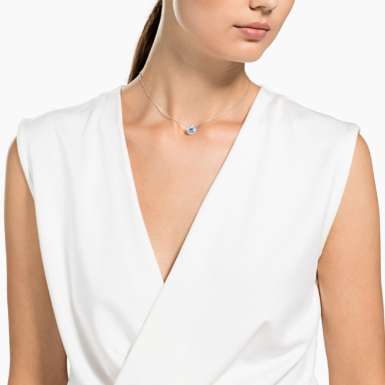 Swarovski Una Necklace Round Cut Blue Rhodium Plated - POIZON