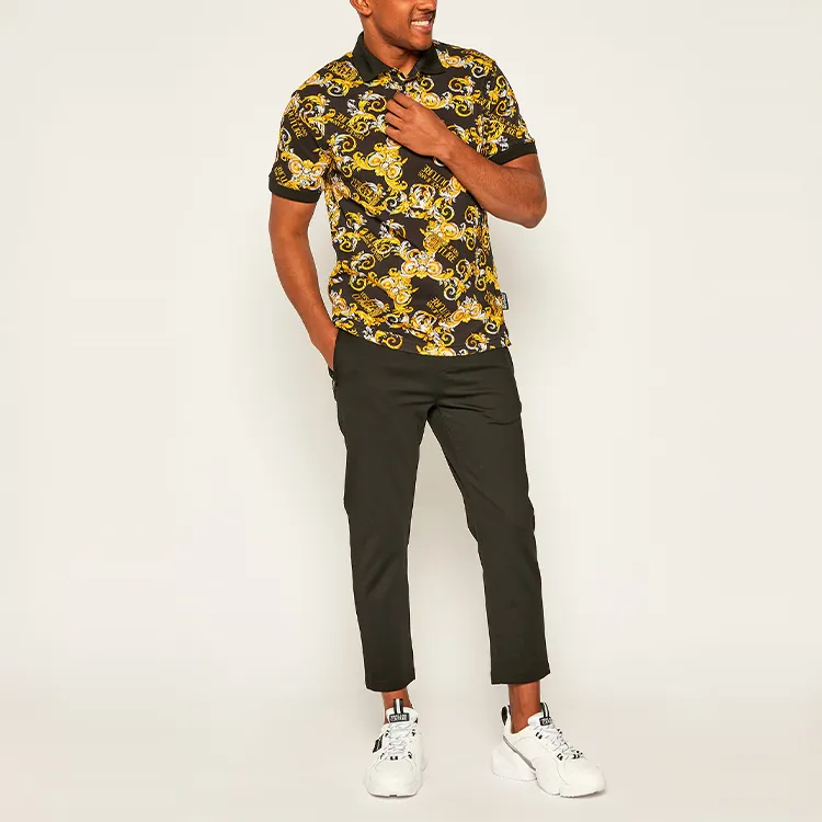 VERSACE JEANS COUTURE Men All Over Baroque Print Polo Shirt Black-3