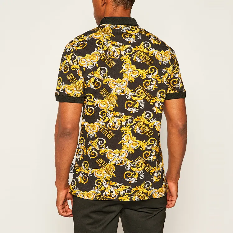 VERSACE JEANS COUTURE Men All Over Baroque Print Polo Shirt Black-5