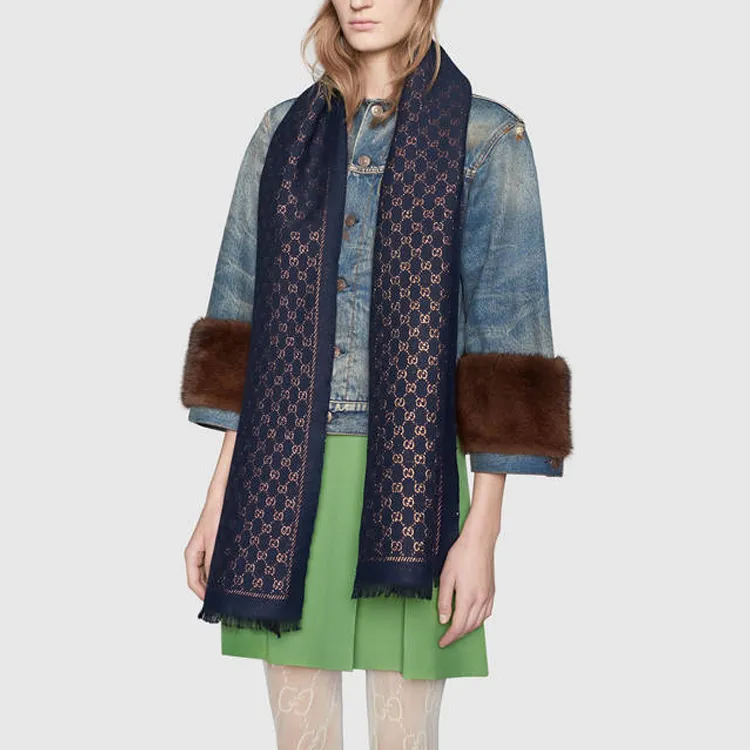 Gucci jacquard wool silk scarf