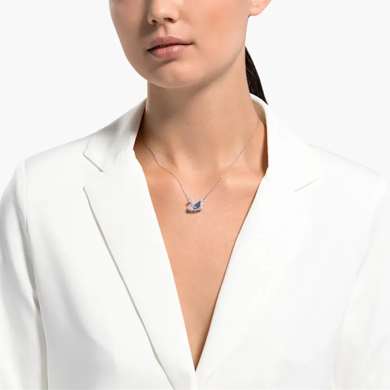Swarovski Rhodium Plated Swan Necklaces Women's Blue-4