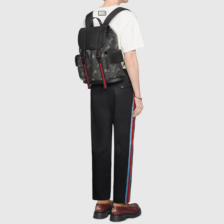 GUCCI Canvas With Leather Backpack Men's Black-8