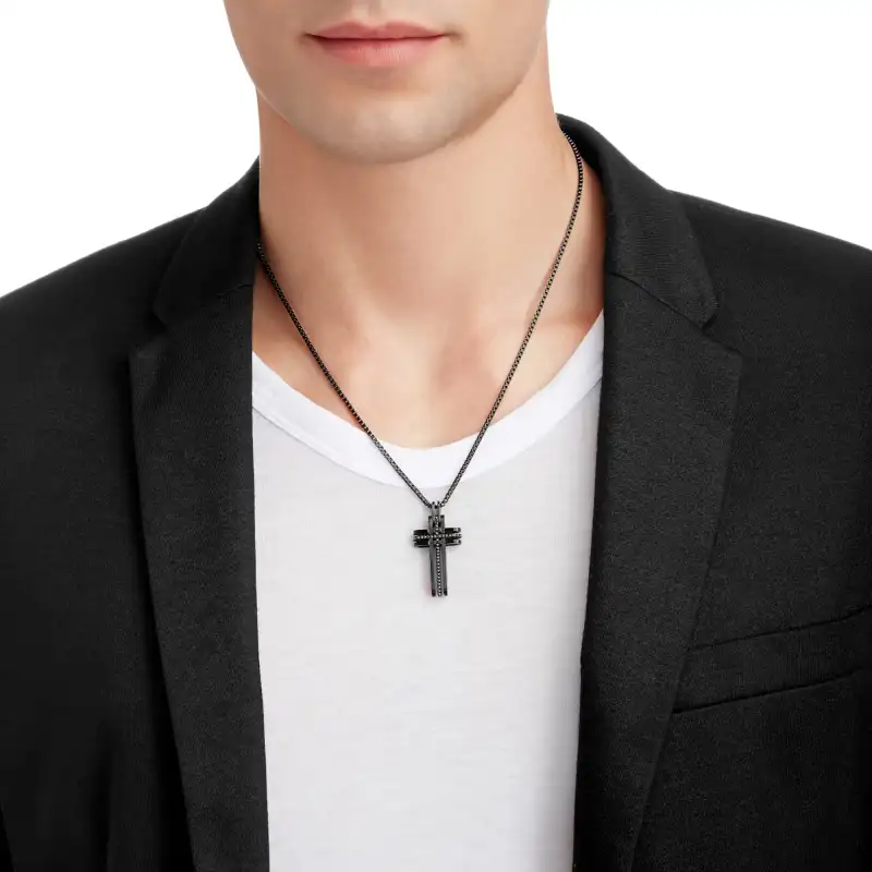 Swarovski PVD Metal Necklaces Men's Black-2