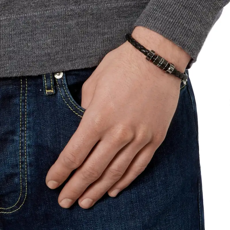 Swarovski Faux Crystal Stone Bracelets Men's Black-3