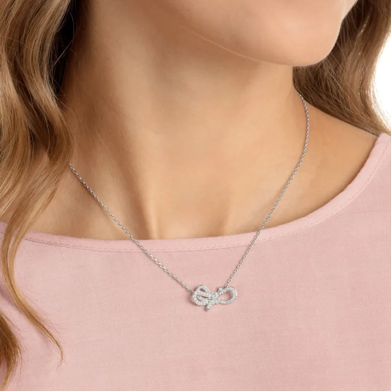 Swarovski Lifelong Bow Artificial Crystal Necklaces Women's Silver-5