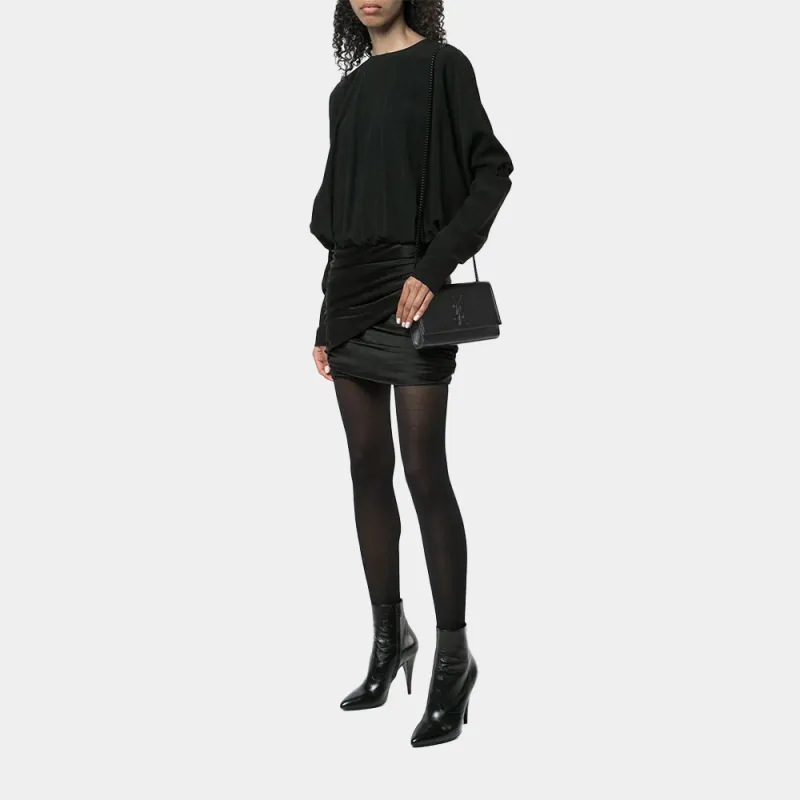 SAINT LAURENT Kate Grain De Poudre Embossed Leather Small Black-6