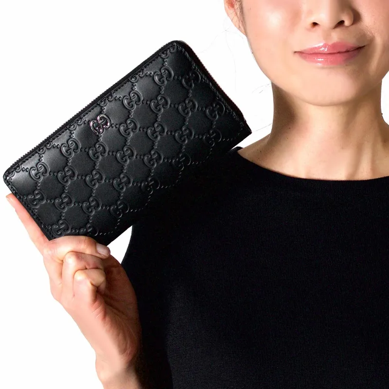 GUCCI Leather Wallet Men's Black-4
