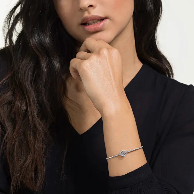 Swarovski Rhodium Plated Bangles Women's Blue-4