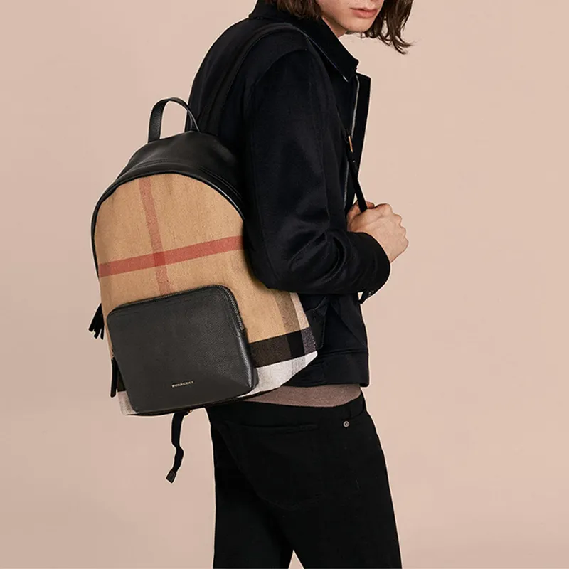 Burberry Canvas With Leather Backpack Regular Unisex Black & Yellow Brown-4
