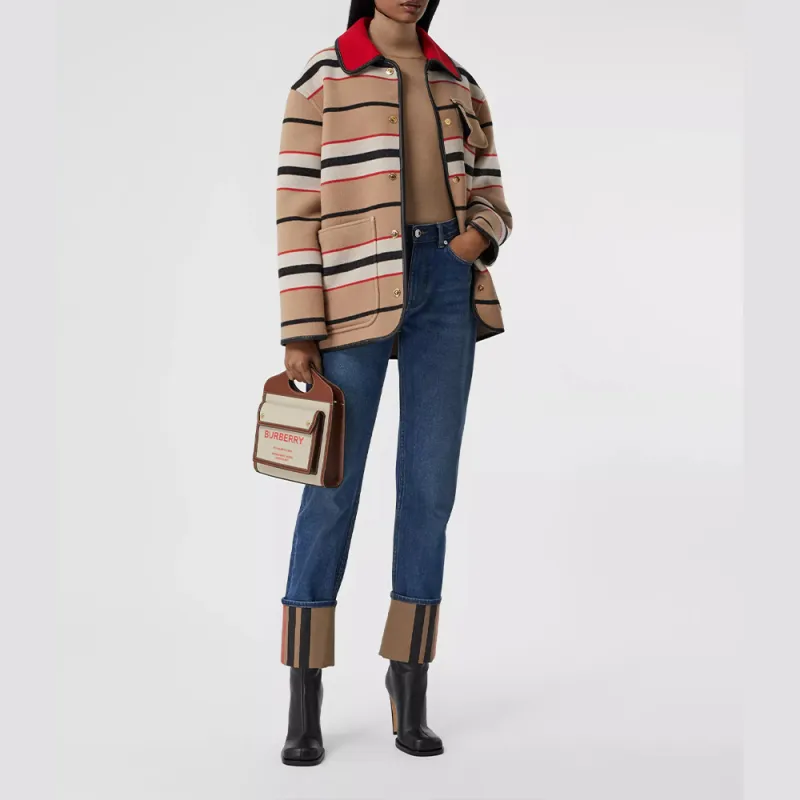 Burberry Pocket Bag Canvas With Leather Tote Bag Shopping Bag Shoulder Bag Crossbody Bag Handbag Mini Women's Tan-4