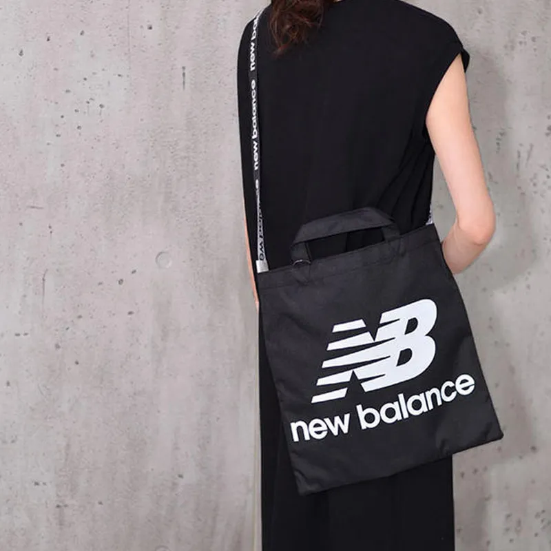 New Balance Fabric Tote Bag Shopping Bag Portable Crossbody Bag Shoulder Bag Unisex Black-4