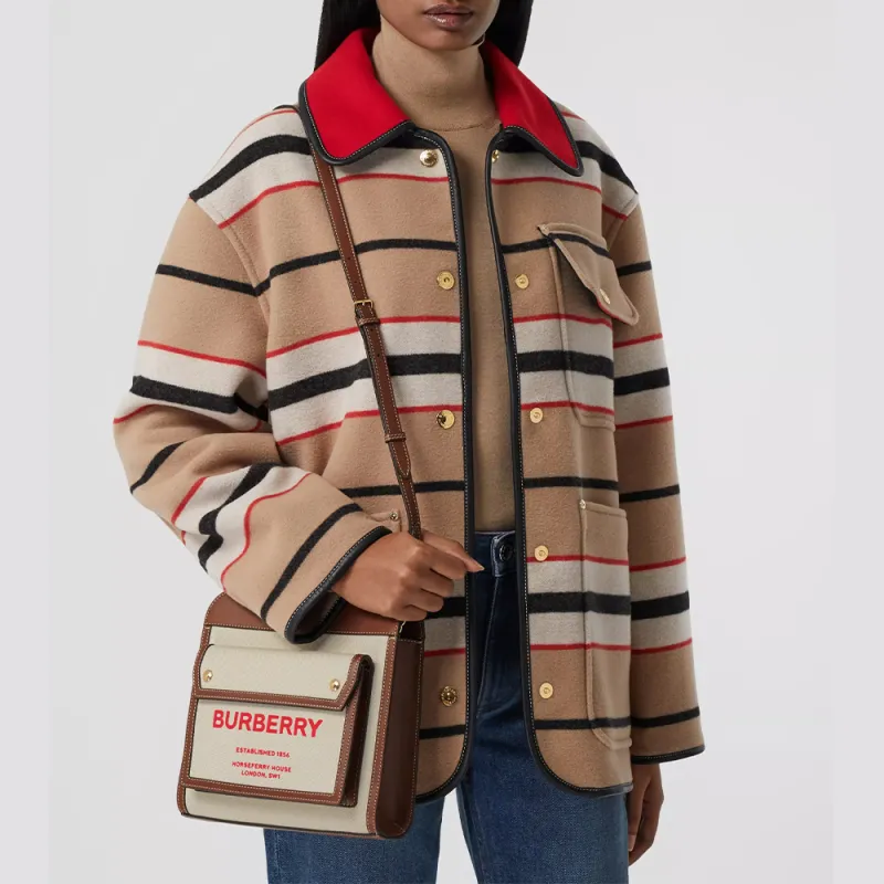 Burberry Pocket Bag Canvas With Leather Tote Bag Shopping Bag Shoulder Bag Crossbody Bag Handbag Mini Women's Tan-6
