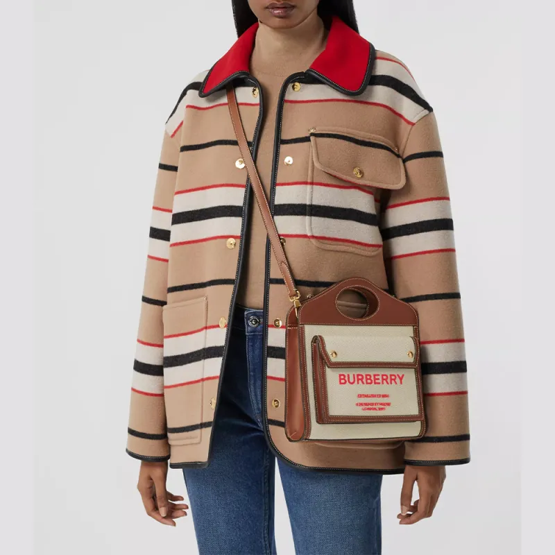Burberry Pocket Bag Canvas With Leather Tote Bag Shopping Bag Shoulder Bag Crossbody Bag Handbag Mini Women's Tan-5