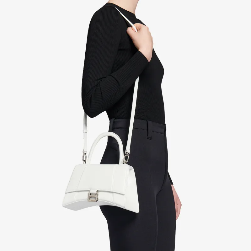 Balenciaga Litchi Skin Hourglass Bag Portable Crossbody Bag Shoulder Bag Small Size Women's White-5