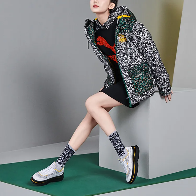 PUMA x Mr Doodle Puffer Jacket Women's Green Full Print-2
